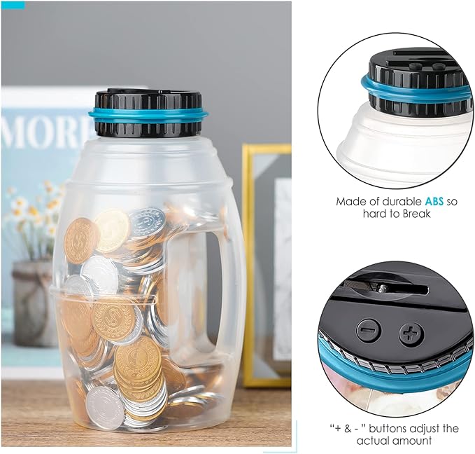 X-Large Piggy Bank for Boys Adults, Vcertcpl Digital Coin Counting Bank with LCD Counter, 2.8L Capacity Coin Bank Money Jar for Adults, Designed for All US Coins (Blue, X-Large)
