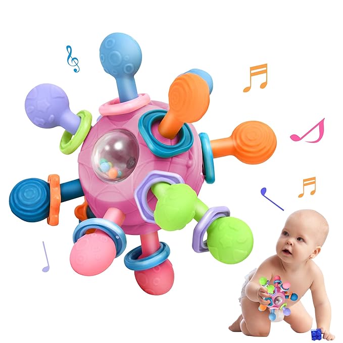 Baby Montessori Teething Toys for 0-6 6-12 Months Infant Teethers Sensory Toys for Babies 0 3 6 9 12 18 Months Newborn Learning Developmental Chew Rattle Toys Shower Gifts for 1 2 Year Old Girls Boys