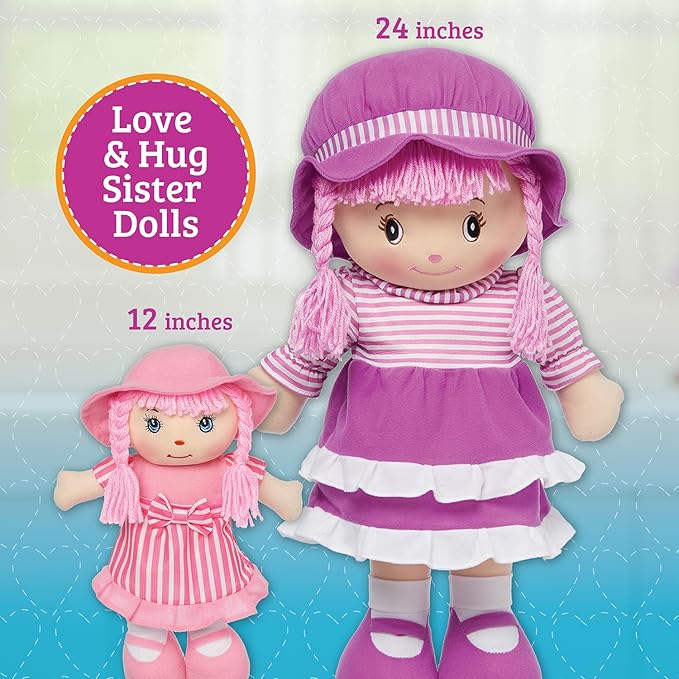 LOVE & HUG Sister Doll 2pc Set 24" Huggable Doll & 12" Little Sisters, Girls Birthday Gift, Baby Dolls, Toddler Doll