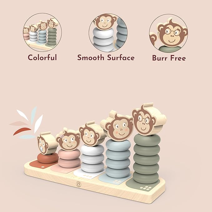 Speedy Monkey Kids Family Stacker, 5 Stackable Monkeys: Parent, Child, Sibling, Non-Toxic Paint, Develops Dexterity & Creativity, Educational Toy for Early Learning