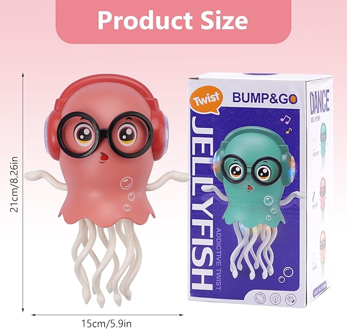 Magic Dancing Octopus Toy with Music and LED Lights, Rechargeable Electric Crawling Jellyfish for Kids Age 3+, Smart Obstacle Avoidance Musical Toy, Birthday Gift for Boys and Girls (Pink)