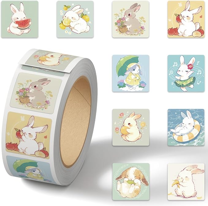 Cute Rabbit Stickers 500PCS Cartoon Easter Bunny Stickers Vinyl Decals for Laptop IPAD Ebook Reader Water Bottle Waterproof Aesthetic Sticker for Boys Girls Teens