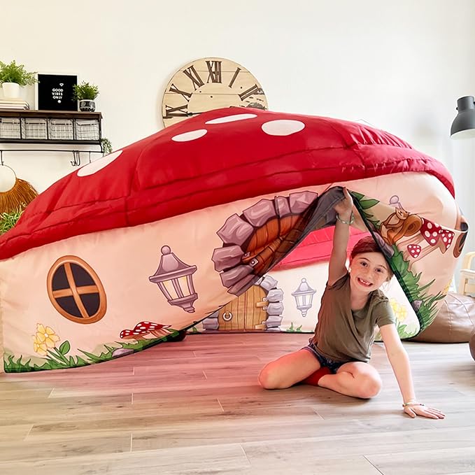 The Original Patented AirFort - Build A Fort in 30 Seconds, Inflatable Fort for Kids, Play Tent for 3-14 Years, A Playhouse Where Imagination Runs Wild, Fan not Included (Mushroom House)