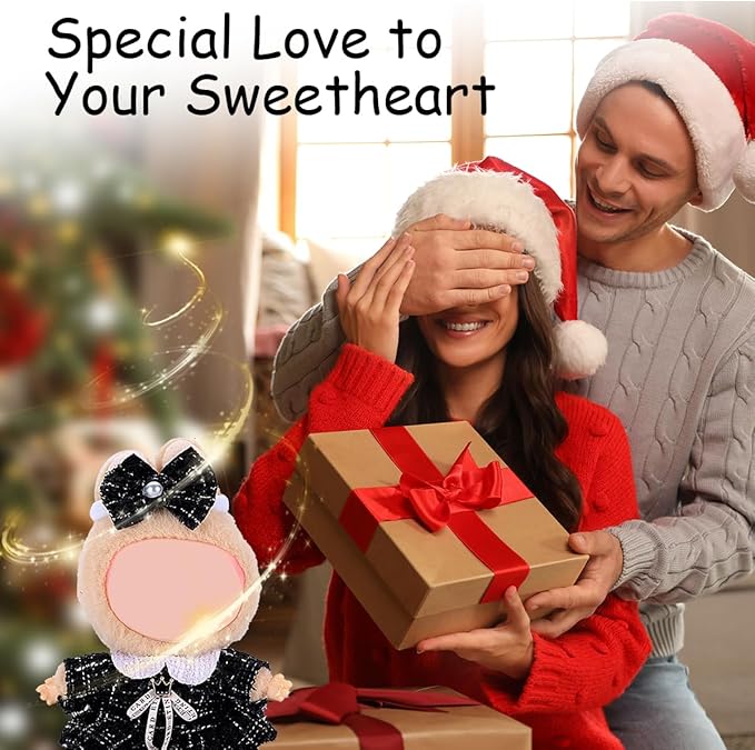 17cm Doll Clothes Set, Premium Jeans & Knitted Sweater Outfit for 17cm 15cm Dolls, Cute Dress Up Fashion, No Doll Included (Black, 17cm/15cm)