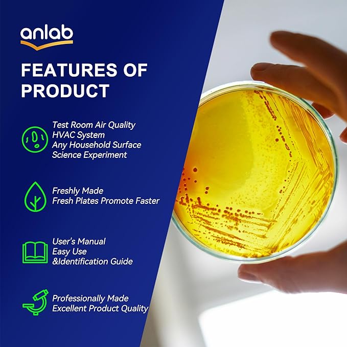 anlab™ Nutrient Agar Petri Dishes Science Project Kit | Pre-Poured Agar Plates and Cotton Swabs for Science Experiments | Bacteria Science Kit - Sealed Separately (Items of 10)