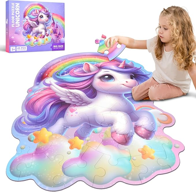 45 Pcs Unicorn Floor Puzzle for Kids Ages 3-6 Years Old- Large Toddler Puzzles Set, Educational Unicorn Activity Toys for 3 4 5 6 7 8 Girls Boys, Christmas Birthday Day Gifts Ideas