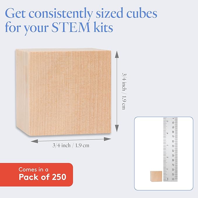 DIY Wooden Cubes 3/4-inch, Pack of 250 Small Blank Wooden Blocks, Unfinished Wood Blocks for Crafts, STEM, Dice, and Building Blocks for Stacking, by Woodpeckers
