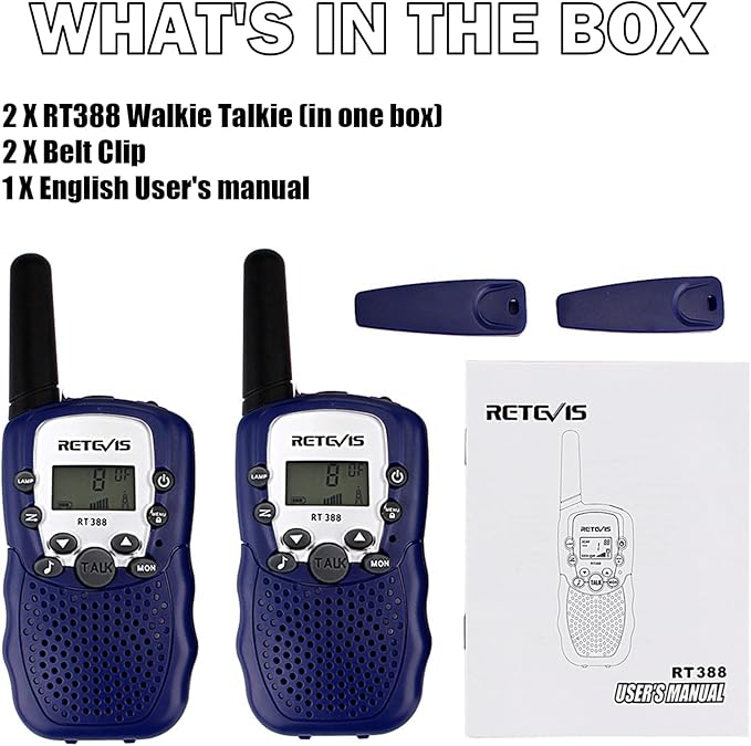 Retevis RT388 Kids Walkie Talkies, Toys for 6-12 Year Old Boys Girls, Walkie Talkies for Kids 22CH 2 Way Radio, VOX Flashlight LCD Backlit, Toys Gifts for Outdoor Stocking Stuffers(Dark Blue,1 Pair)