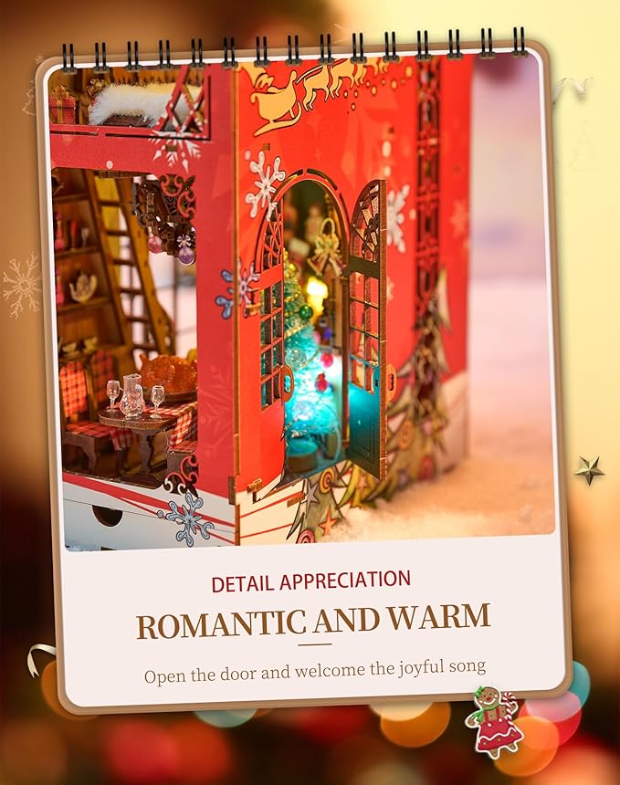 DIY Book Nook Kit,Miniature Dollhouse Kit,Booknook Bookshelf Insert Decor,3D Wooden Puzzles with LED,Easter Halloween Home Decor,Adults Teens Xmas Birthday Gifts(Song of The Snowy Night)