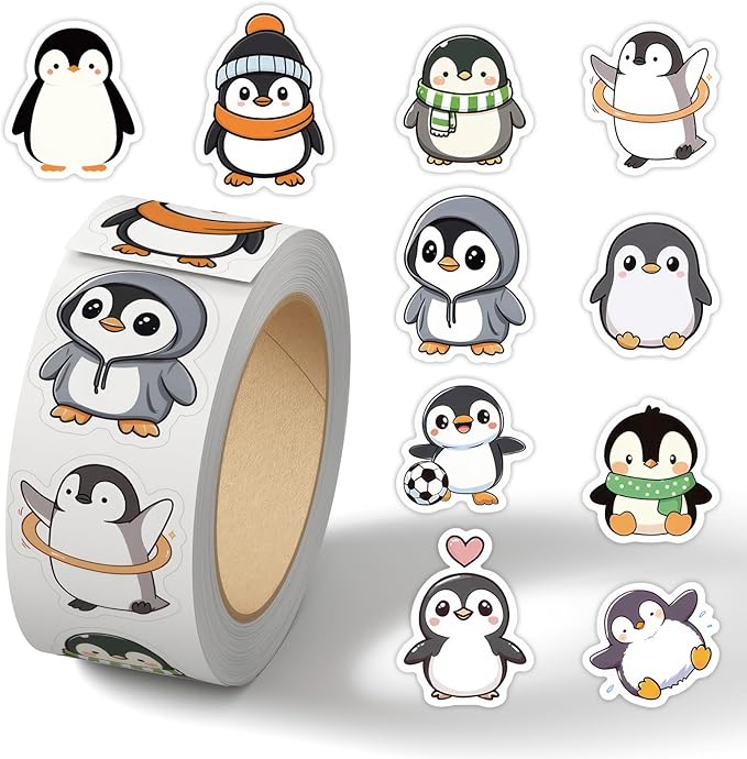 Cute Penguin Stickers, 500Pcs Funny Penguins Animals Decals for Teens, Cartoon Lovely Penguin Vinyl Tags Sticker for DIY Bumper Scrapbooks Envelopes Cards Gift Boxes Party Supply Decoration