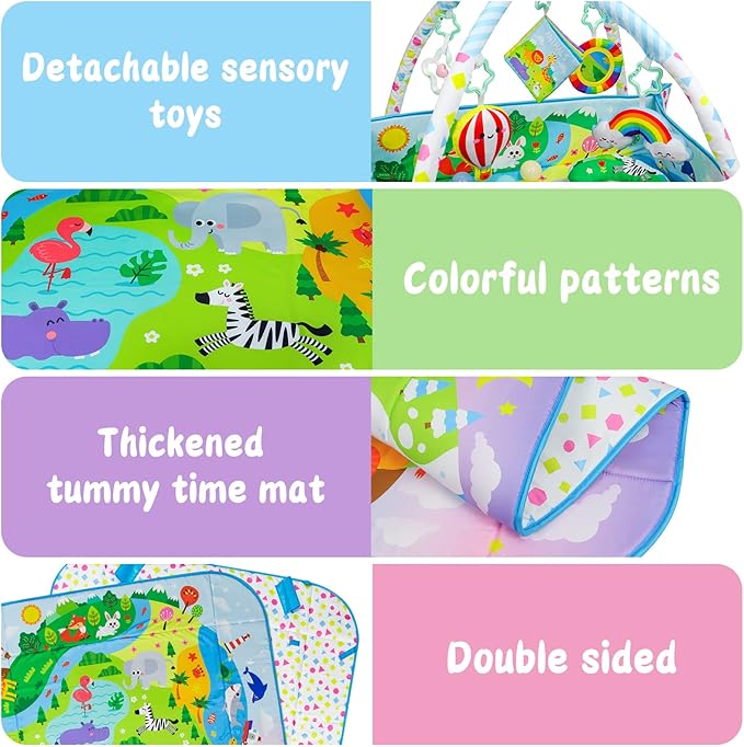 Dr.Rapeti Baby Play Gym Mat Animal Planet with Ball Pit Activity Gym Center Tummy Time Mat Thickened Mat Sensory Exploration Motor Skill Development for Newborn Infant Baby Toddler for 0+