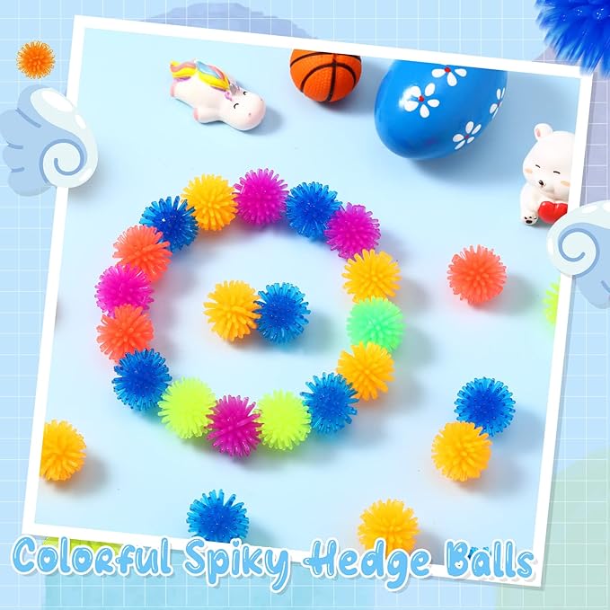 100 Pcs Spiky Hedge Balls Multicolor Small Porcupine Ball Mini Stress Relief Calming Fidget Toys Soft Sensory Bright Assorted Colors for Birthday Party Favors Home Office