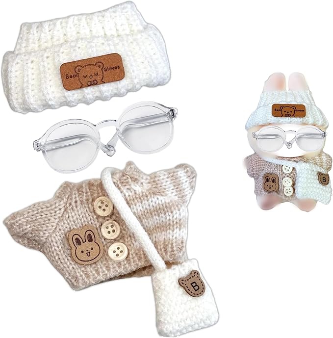 Clothes Set for 15cm/17cm Doll(NO Doll) , Handcrafted Crochet Set Hat & Sweater, Stylish Premium Outfit with Accessories, Cute for Dress up Unique Style