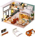CUTEROOM DIY Miniature Dollhouse Kit with Furniture,Wooden Doll House with Music Movement & LED Lights, DIY House Kit Christmas Birthday Gifts - Comfortable Life