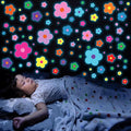 Glow in The Dark Y2k Cute Flowers Wall Decals，Glowing Luminous Colorful Floral Wall Stickers Removable self-Adhesive Flower Decals for Girls Bedroom Kids Baby Nursery Living Room Decor (Bright Color)