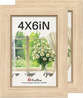 4x6 Picture Frame 2 Pack, Natural Oak Wood Gallery Photo Frame, Wall Hanging or Tabletop Display