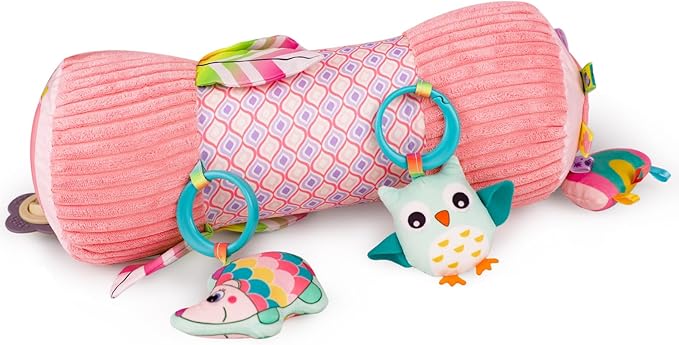 Inflatable Baby Tummy Time Toys Pillow for Newborn, Montessori Baby Sensory Toys Roller with Detachable Mirror, Squeaker, Teether & Rattle, Help with Early Development 3-6 Months (Unicorn)