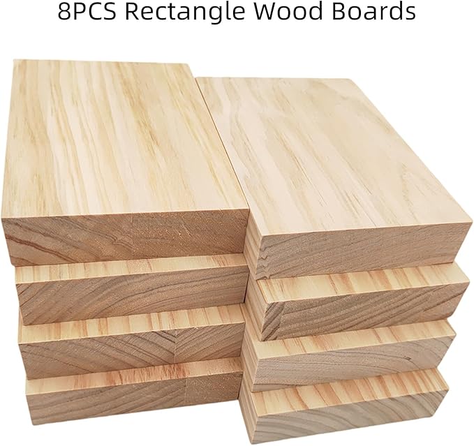 8PCS Rectangle Wood Boards Unfinished Wood Blocks for Crafting, 6x4x1in Blank Whittling Wooden Blocks for Wood Carving,Painting & Burning