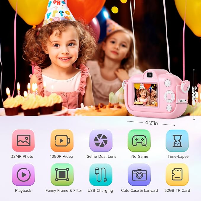 Kids Camera for Toddler Girls Boys Aged 3-9, YEEHAO 32MP Kids Toys Digital Camera 3 4 5 6 7 8 9 Year Old Girls, Children Birthday Gift for Kids