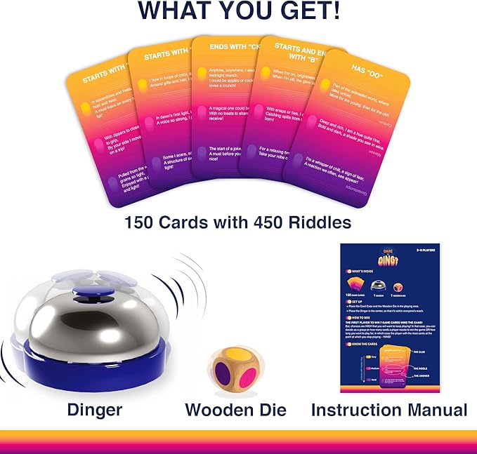Dare to Ding - Game of Riddles & Reflexes, Fast-paced Card Game, Test Your Wits, Family-Friendly Game for Teens, Families & Adults, Gifts for Ages 10, 11, 12 and Up, 3-8 Players