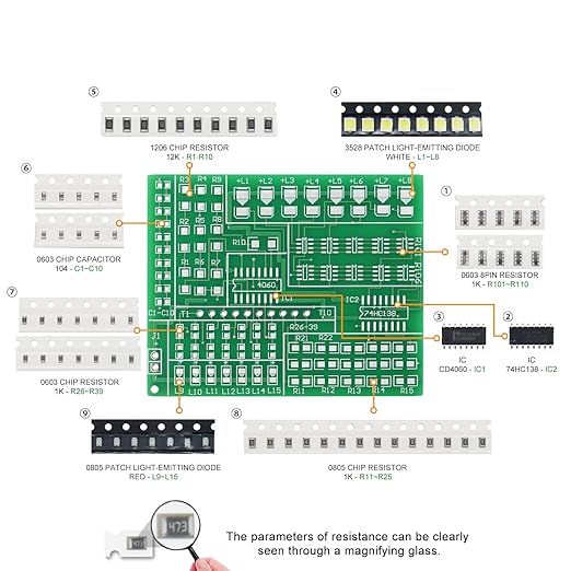 SMD Soldering Practice Kit DIY 15-Way RGB Flash LED Autocontrol SMT Electronics Projects Learn How to Soder(0315CD4)