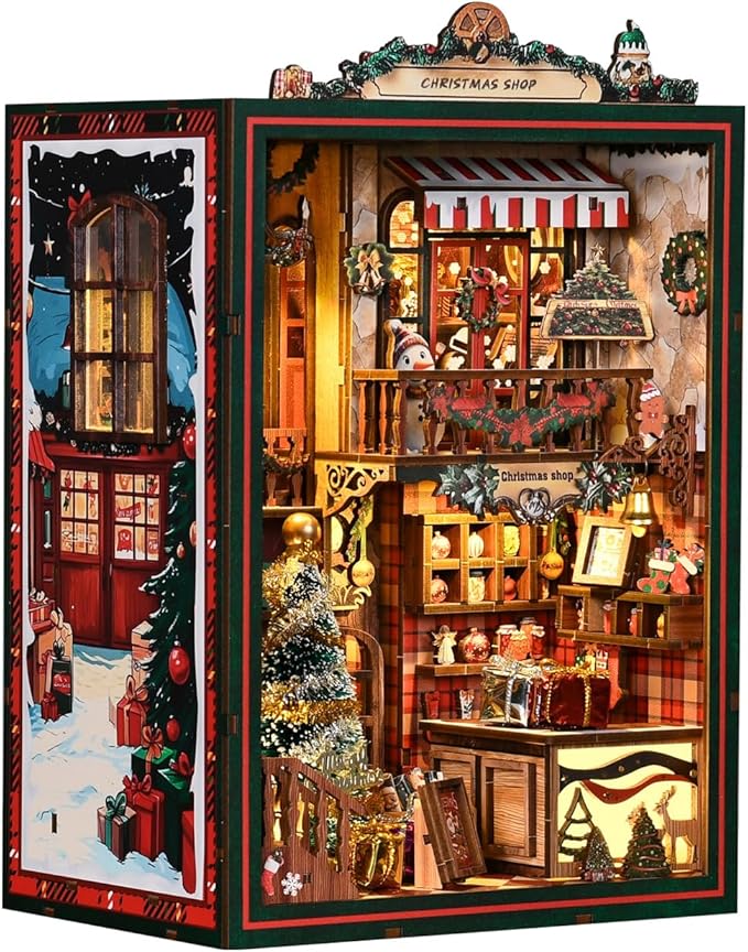 DIY Miniature House Kit, Mini House Building Kit, DIY Book Nook Kit, Tiny Model House for Adults to Build, Beginner 3D Wooden Book Nook, for Family Friends (Christmas Shop)