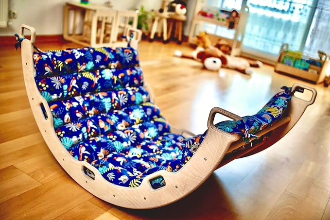 Climbing Arch | Montessori Rocker Arch | Arch with Cosy Pillow | Wooden Climbing Arch with Cushion | Wooden Climbing Arch and Rocker | Indoor Playground Cosy Cushion Rocker (Jungle)