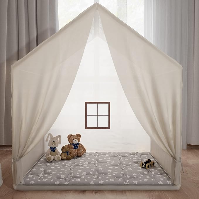 Rectangle Kids Play Mat for Kids Tent Indoor & Outdoor Toddler Tent, Non Slip Kids Play Tent Mat Large Kids Playhouse Tent Mat, Lovely Star Print Padded Washable Mat 53" L x 36" W