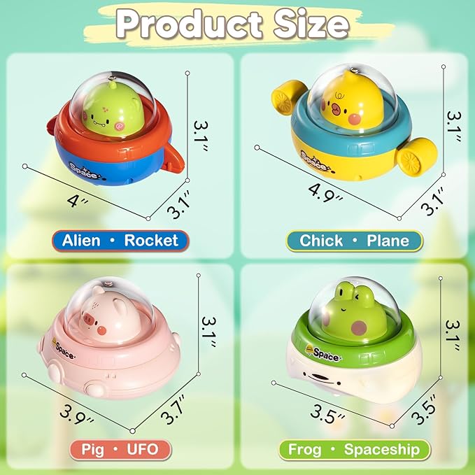 4PCS Animal Press to Go Car Toys for Toddlers 1-3, Push Go Friction Car Toys for 6-18 Months Baby, Animal Space Racing Cars, Infant Play Vehicle Set, Birthday Gifts for 1 Year Old Boy & Girl
