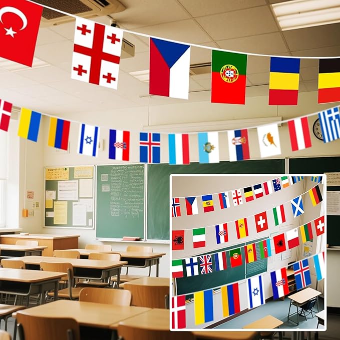 International Flags of The World 100 Countries Pennant Bunting World Flag Banner for Themed Parties, Grand Openings, Around the World Decorations