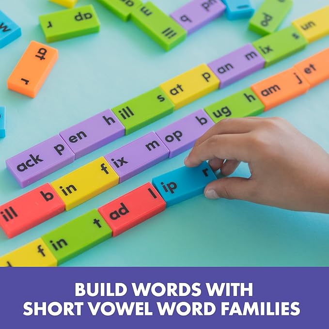 Educational Insights Phonics Dominoes – Short Vowels - Manipulative for Classroom & Home, Set of 84 Dominoes in 6 Colors, Ages 6+