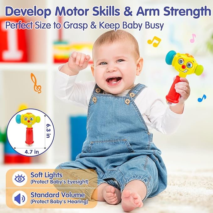 HOLA Toys for 1 Year Old Boy Birthday Gift - Hammer Baby Toy 12-18 Months, Musical Toddler Toys 1-2 with Light Flashing, Learning Toy for Toddlers 1-3 Easter Basket Stuffers for Babies Toddler