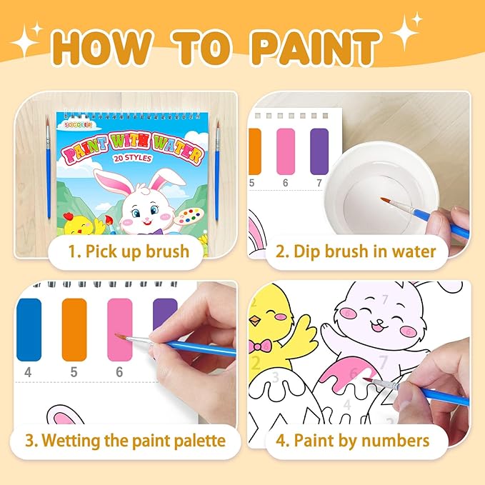 Paint with Water Coloring Books for Toddlers, Easter Theme Mess Free Watercolor Painting Papers for Kids Water Color Paint Kit Art Craft Birthday Gift for Ages 1-3, 4-8