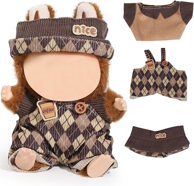 (2 Set) XMBYGY Doll Clothes for Labubu(for 17/15cm Standing/Sitting Doll)(NO Doll) - Accessories Clothes Dress up for Dolls Outfit Included Figures Clothing and Hat for Girl Woman (LB20+LB21)