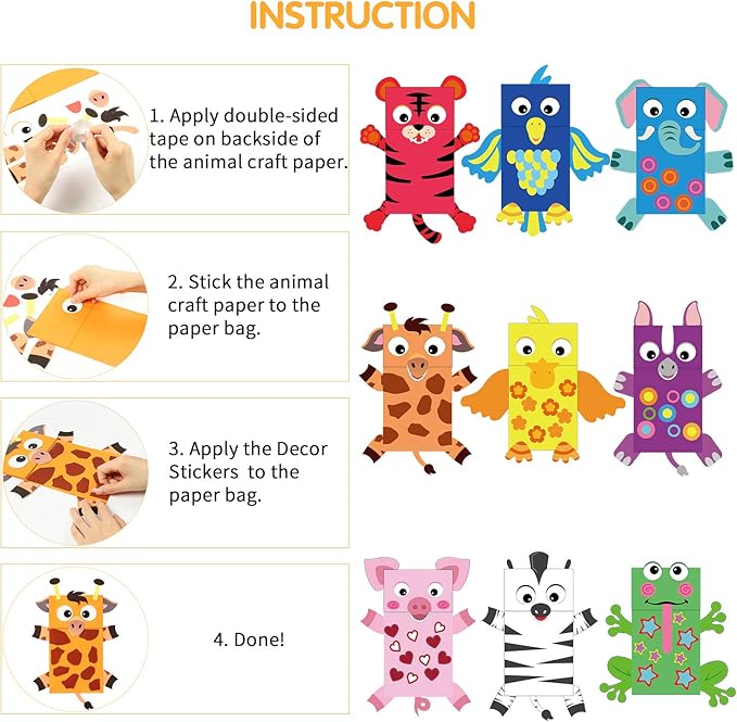 WATINC 9Pack Hand Puppet Art Craft - DIY Making Your Own Paper Sock Puppets Kits Wiggle Googly Eyes, Imaginative Early Learning Classroom Family Storytelling Games Pretend Party Supplies (Animals)