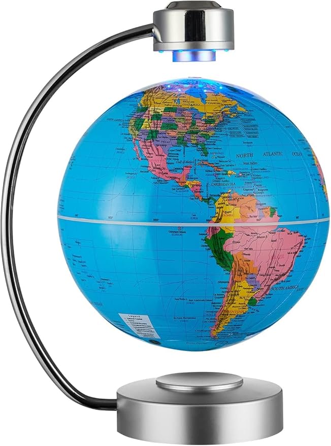 Magnetic Floating Globe, 8" (20cm) World Globe Political Map in English with Touch Controlled Nightlight for Decorative, Business, Education Gifts (Blue)