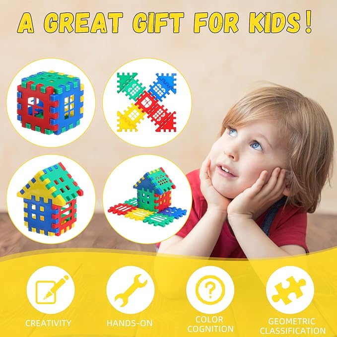155 Pieces Interlocking Building Blocks for Kids with Storage Box Building Toys Waffle Blocks for Kids Construction Learning Educational Toy Sets