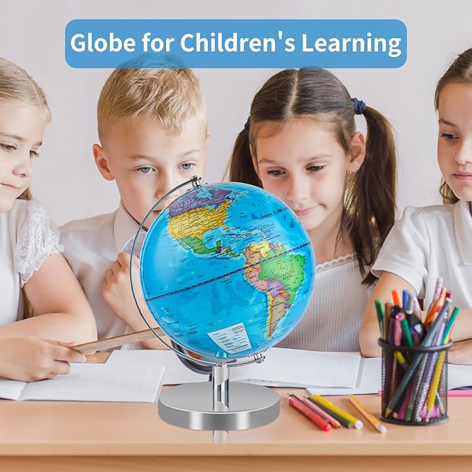 9'' Globe for Children World Globe with Stand Rewritable Easy-Read High Clear Map Earth Globes for Adults, Educational Interactive Globes for Kids Learning STEM Toy Present for 3+ Years Old