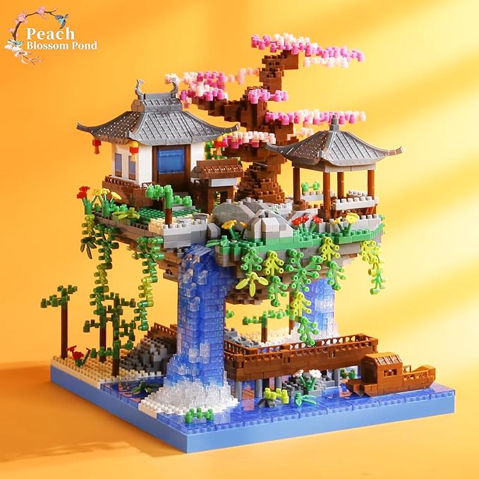 Cherry Blossom Treehouse Micro Mini Building Block Sets Japanese Bonsai Tree Peach Blossom Pool Architecture Building Model Toy Gift for Adults 2500 Pieces