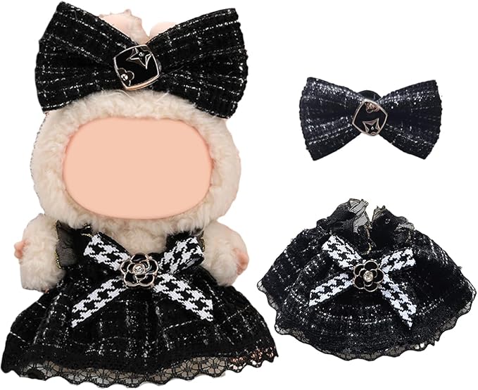 17cm Doll Clothes Set, Premium Jeans & Knitted Sweater Outfit for 17cm 15cm Dolls, Cute Dress Up Fashion, No Doll Included (Black Dress, 17cm/15cm)