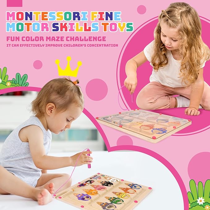 Montessori Magnetic Color and Number Maze Toy for Toddlers Fine Motor Skills Educational Play for Girls Ages 3 to 5 Birthday Gift Interactive Learning Magnetic Maze
