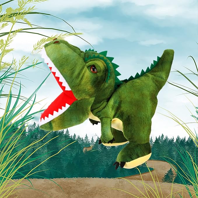 Easfan Plush Dinosaur Hand Puppet with Movable Mouth T-Rex Stuffed Animal Puppet for Imaginative Pretend Play Storytelling Gifts for Kids Boys Girls on Birthday Christmas, 11''