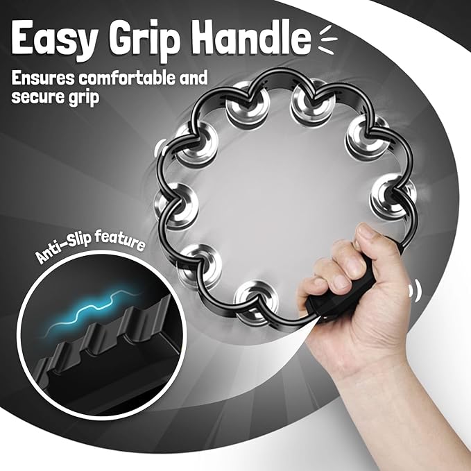 Flexzion Flower Tambourine - 8 Inch Handheld Percussion Instrument w/Metal Jingles & Ergonomic Grip - Small Tambourines for Adults, Kids, Church, Parties, & Musical Events (Black)