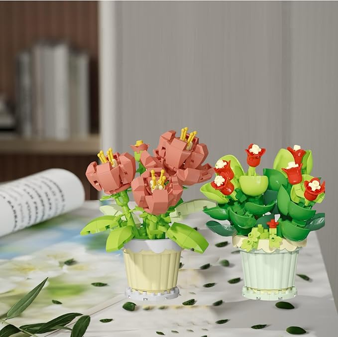 Mini Flower Building Blocks Set - Creative Botanical Bouquet Kit for Kids & Adults, Party Favors, Classroom Prizes, Birthday Gifts
