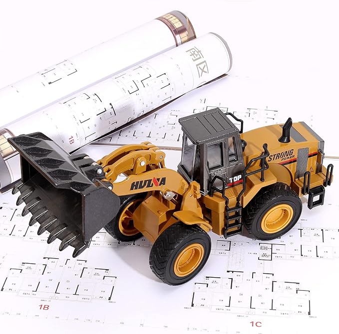 1/40 Scale Diecast Four Wheel Loader Truck Toy, Metal Construction Equipment Bulldozer Models for Kids