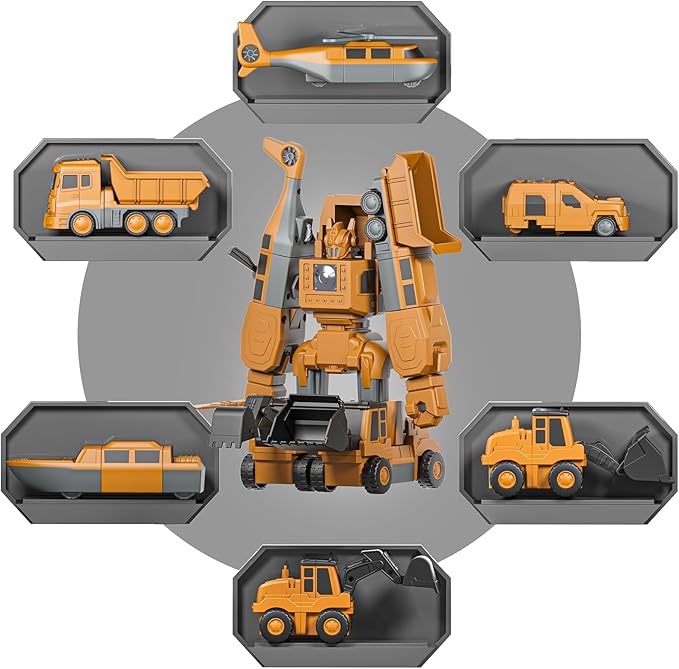 Transforming Robot Toys Set for Boys, 6 in 1 Magnetic Construction Trucks Transform Robot Play Vehicles with Storage Box (Construction Toys)