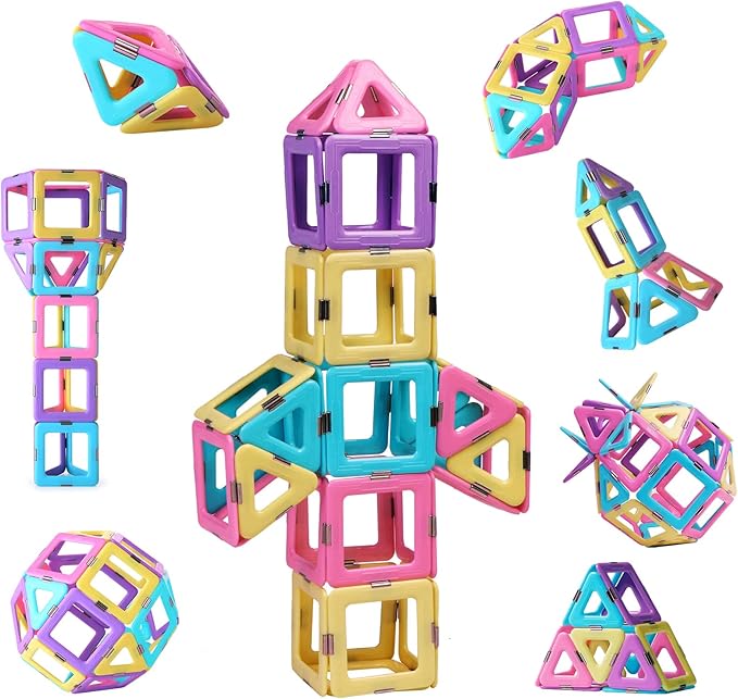 TOKBLOK 40-Piece Candy-Colored Magnetic Tiles for 3-6 Years Old - STEM Learning, Creative Building Blocks, Perfect Toddler Gifts for Boys & Girls - Starter Set