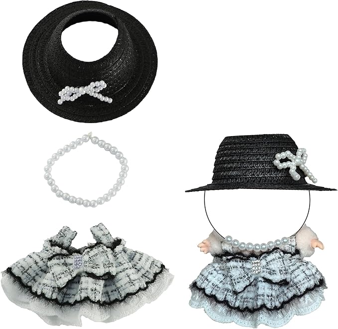Clothes for Doll 3 PCS 17cm Clothes Set Cute Style Outfit Black Dress Hat Necklace for 6.7 Inches Doll – Only Accessories