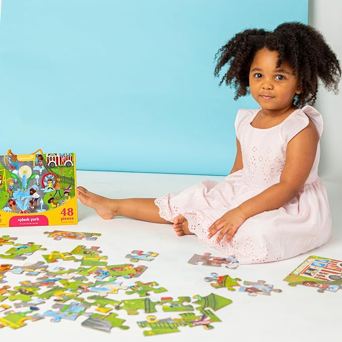 Upbounders® Splash Park 48 Piece Jumbo Puzzle for Kids Ages 4 5 6 7 8 | Beginner Floor Puzzle | Multicultural Family Children Preschoolers at Play | Large Pieces & Storage Box (FSC-Certified)