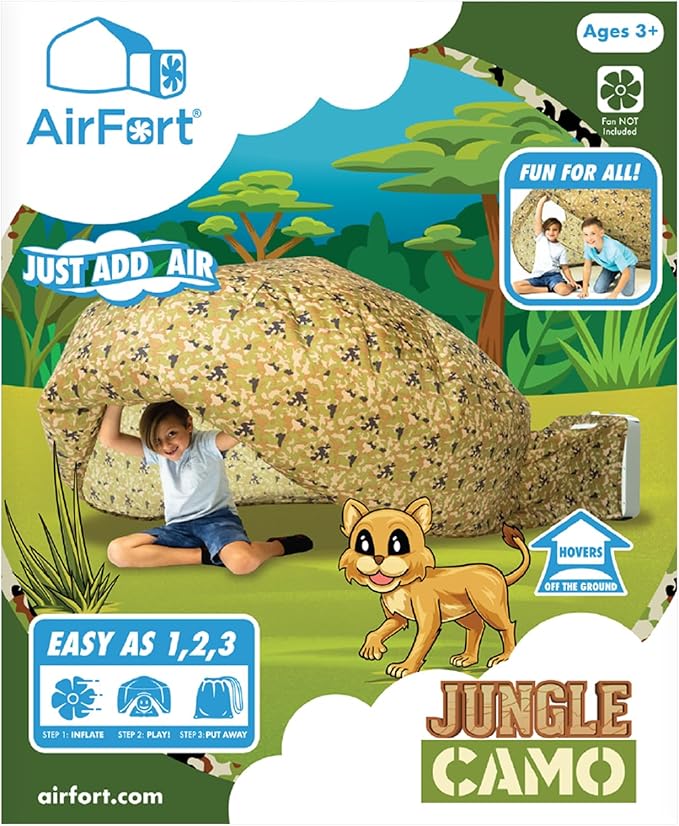 The Original Patented AirFort - Build A Fort in 30 Seconds, Inflatable Fort for Kids, Play Tent for 3-14 Years, A Playhouse Where Imagination Runs Wild, Fan not Included (Jungle Camo)